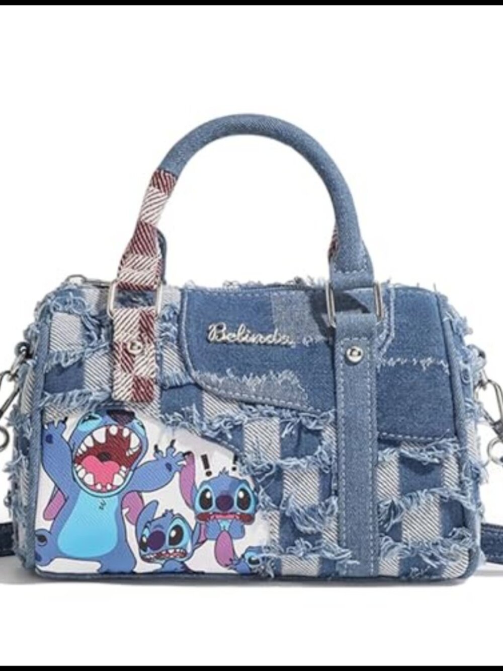 Denim Leather Crossbody Shoulder Bag Cartoon Detachable Strap Cute Handbag